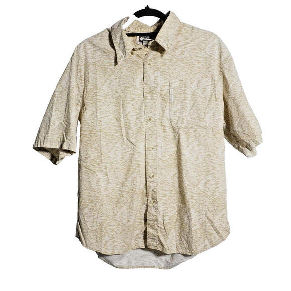 Columbia All Over Fish Print Button Up Shirt Shord Sleeve 90s Dad Gift Mens M‎ - Picture 2 of 4